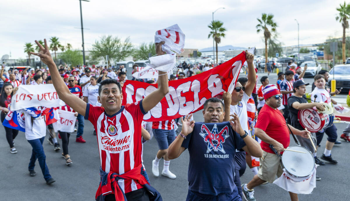 Chivas Guadalajara fans get pumped up before the first half of their soccer game versus Juventu ...