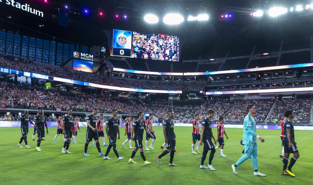 Chivas Guadalajara and Juventus players take the field for the first half of their Soccer Cham ...