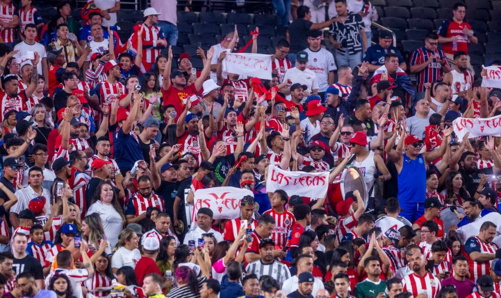Chivas Guadalajara fans cheer during the first half of their Soccer Champions Tour match versus ...