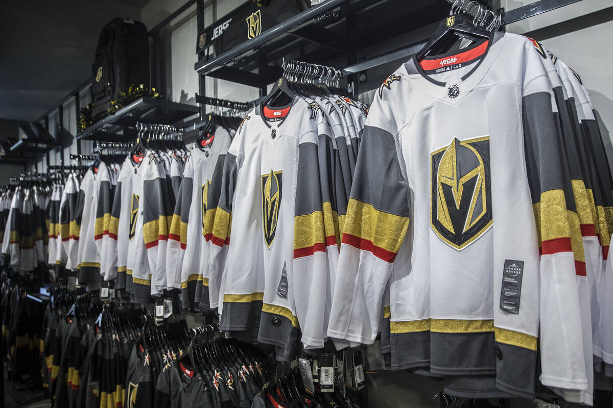 Golden Knights merchandise at The Arsenal on Thursday, Aug. 23, 2018, at City National Arena, i ...