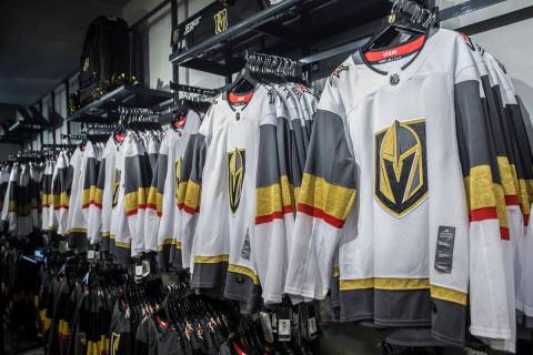 Golden Knights merchandise at The Arsenal on Thursday, Aug. 23, 2018, at City National Arena, i ...