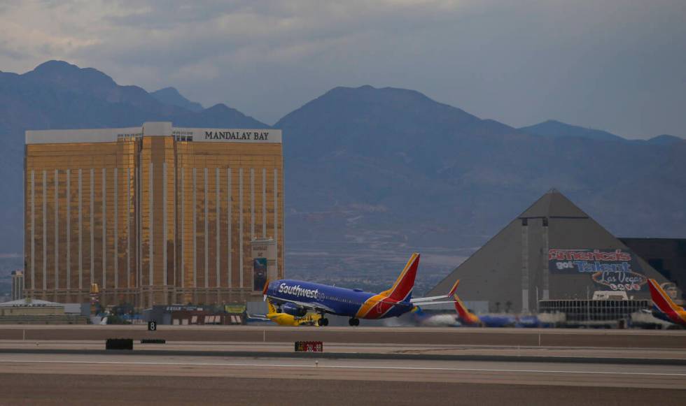 A Southwest plane takes off at Harry Reid International Airport on Tuesday, July 26, 2022, in L ...