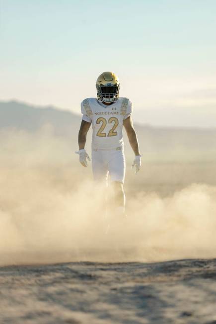 Notre Dame's uniform for its Shamrock Series game against Brigham Young on Oct. 8 at Allegiant ...