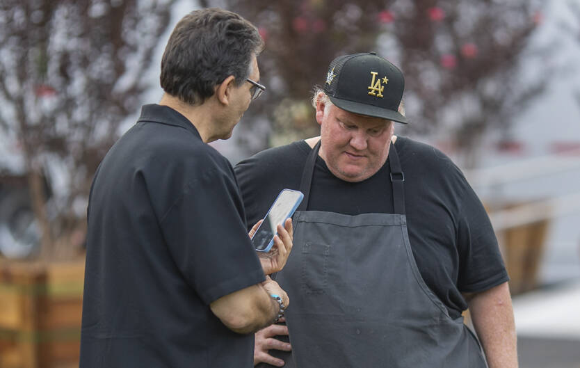 Las Vegas Chef James Trees is interviewed by R-J columnist John Katsilometes at the first Pine ...