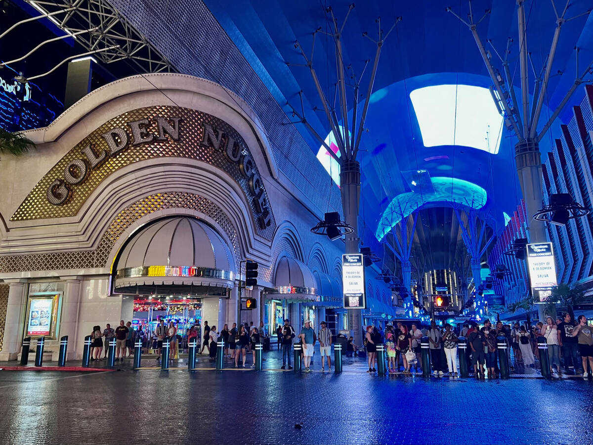 Lights are out at the Fremont Street Canopy on Thursday, July 28, 2022. The cause of the outage ...