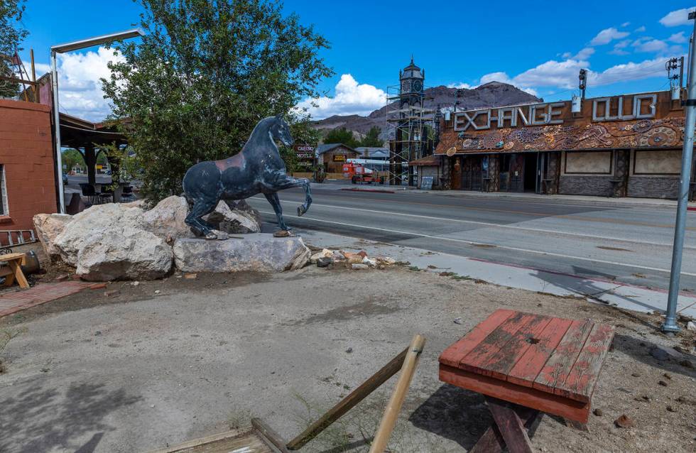 An iron horse sits on a vacant lot adjacent to the Exchange Club on Tuesday, August 2, 2022, in ...