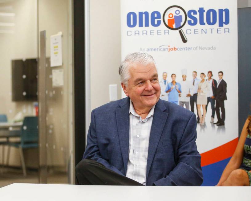 Gov. Steve Sisolak visits a branch of the One-Stop Career Center connected to the East Las Vega ...