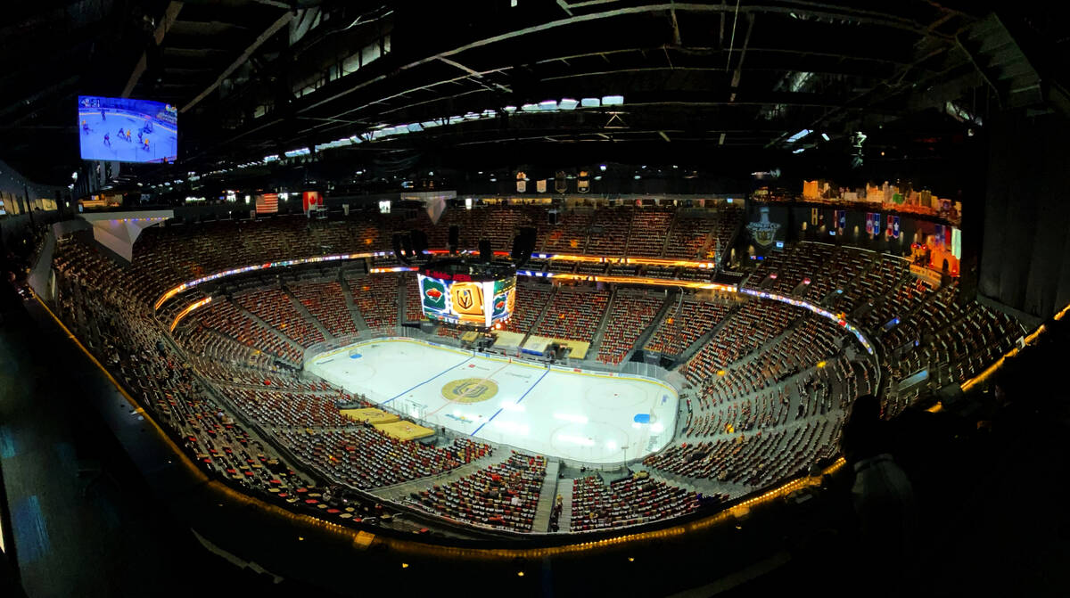 The seats are beginning to fill before the first period of an NHL playoff game between the Gold ...