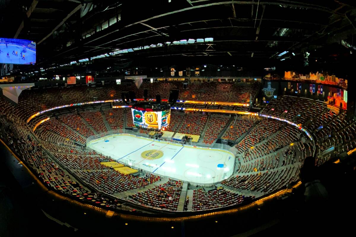 The seats are beginning to fill before the first period of an NHL playoff game between the Gold ...