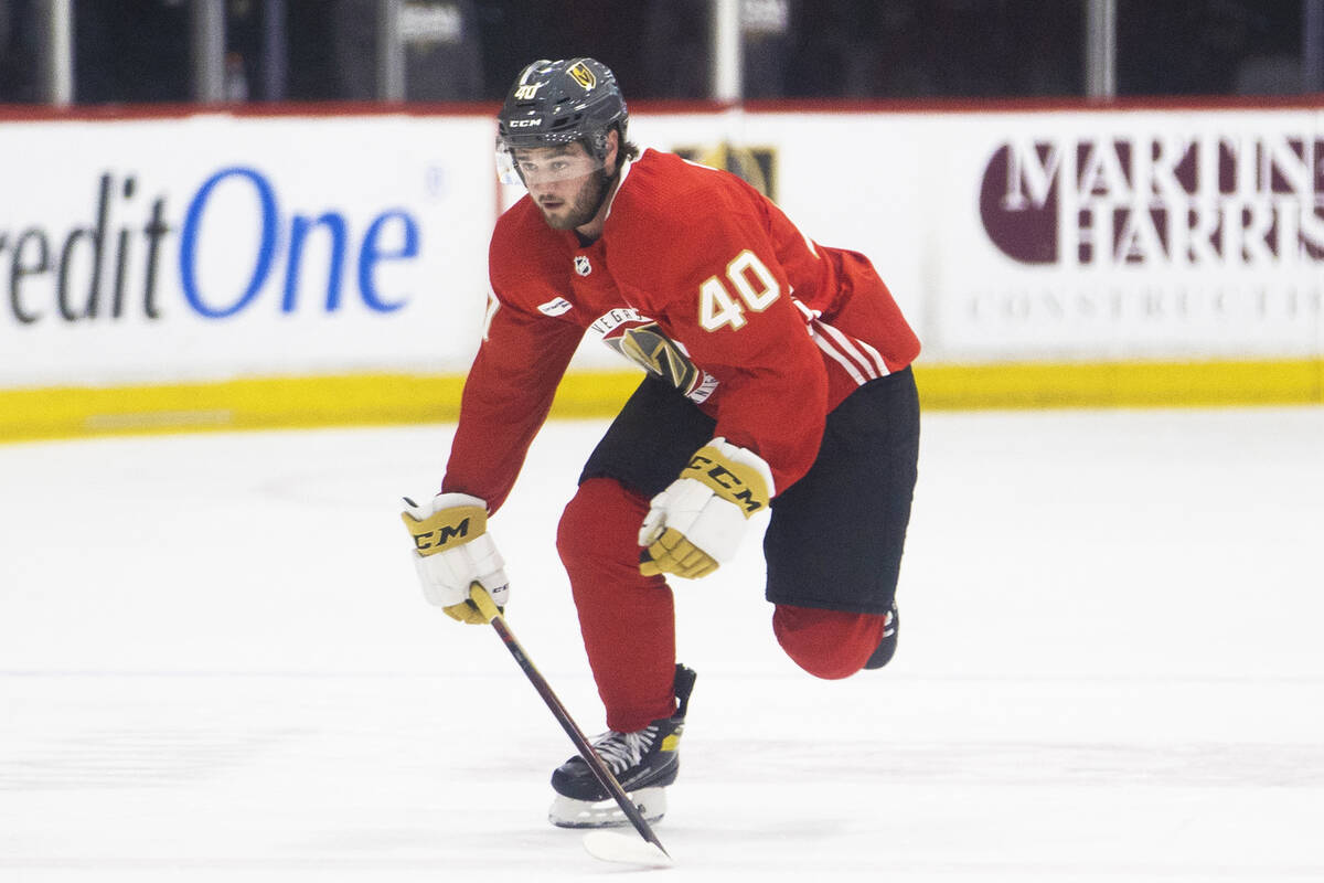 Golden Knights Lukas Cormier (40) takes part in development camp at City National Arena on Mond ...