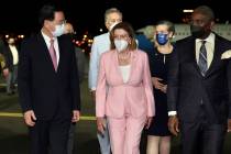 In this photo released by the Taiwan Ministry of Foreign Affairs, U.S. House Speaker Nancy Pelo ...