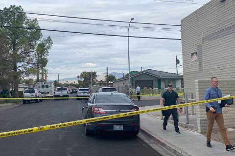 Las Vegas police investigate a homicide around the 600 block of Yale Street near Washington Ave ...