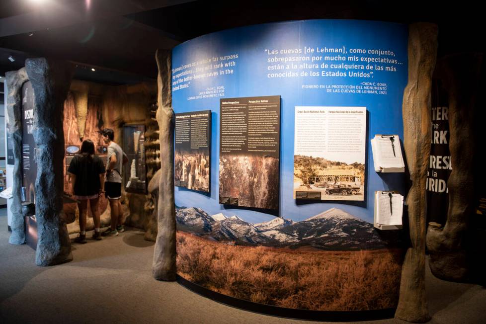 Information about Lehman Caves on display in the visitor center at Great Basin National Park on ...