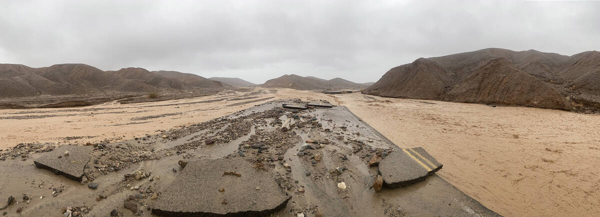 Flooding in Mud Canyon at Death Valley National Park on Friday, Aug. 5, 2022. (National Park Se ...