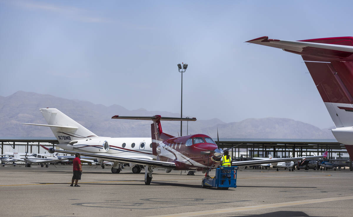 A plane is towed at the North Las Vegas Airport as the FAA has issued a safety advisory for pil ...