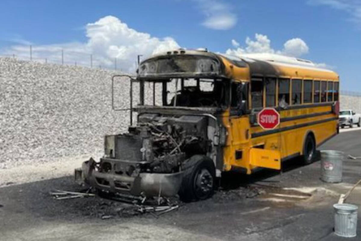 A Clark County School District bus was westbound on the 215 Beltway just west of Hualapai Avenu ...