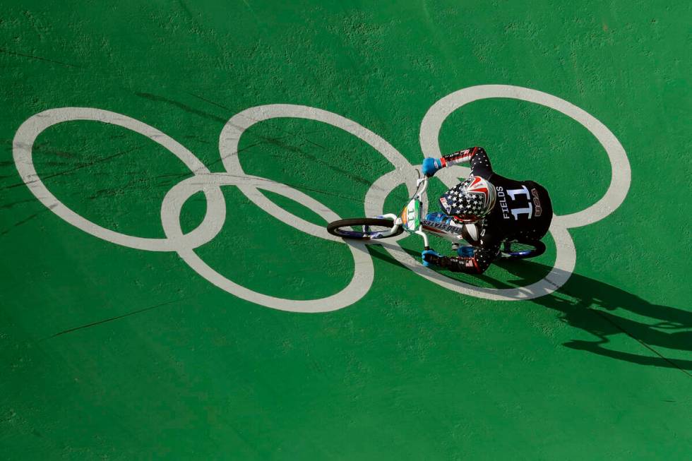 Connor Fields of the United States compete to win gold in the men's BMX cycling final during th ...