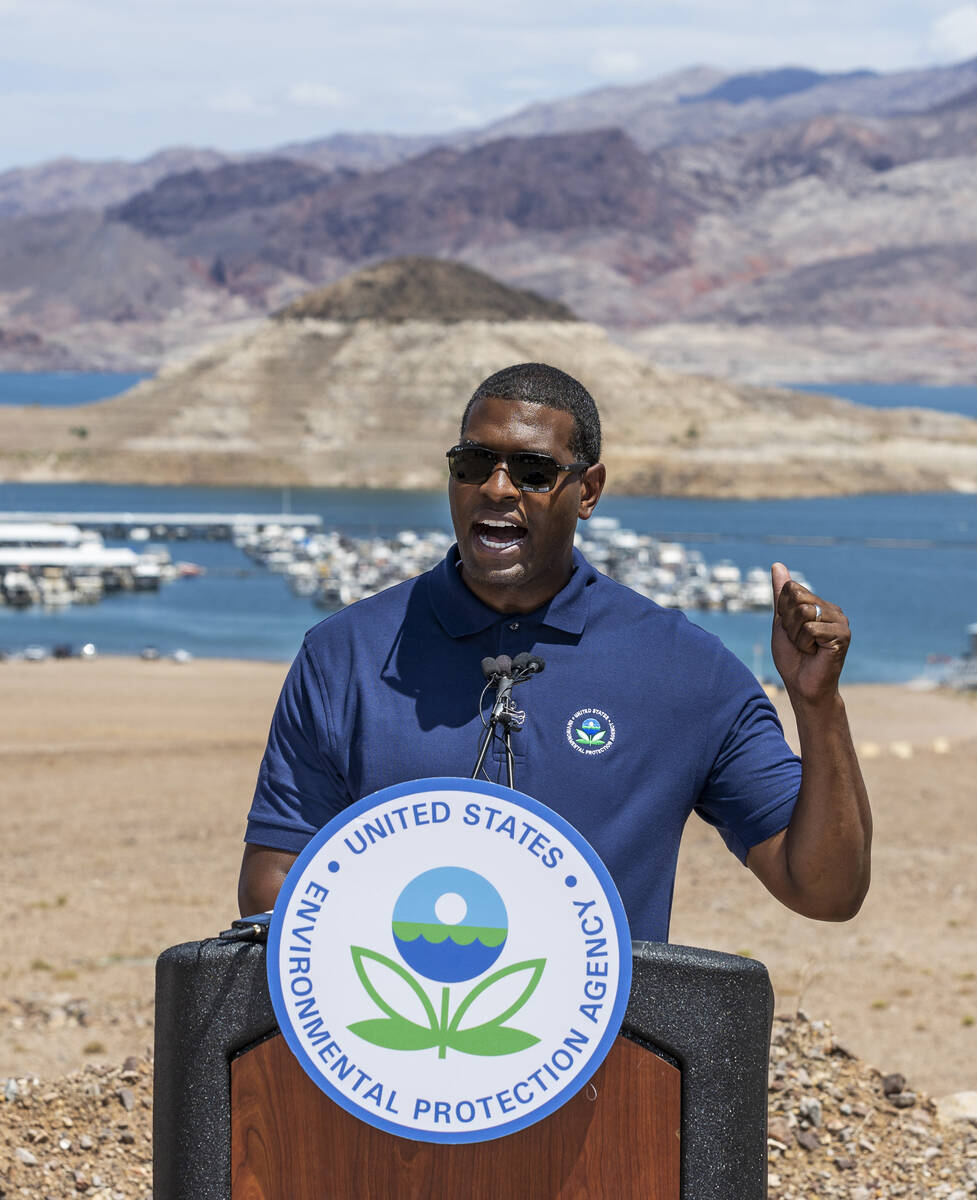 EPA Administrator Michael S. Regan speaks about climate concerns during a press conference at t ...