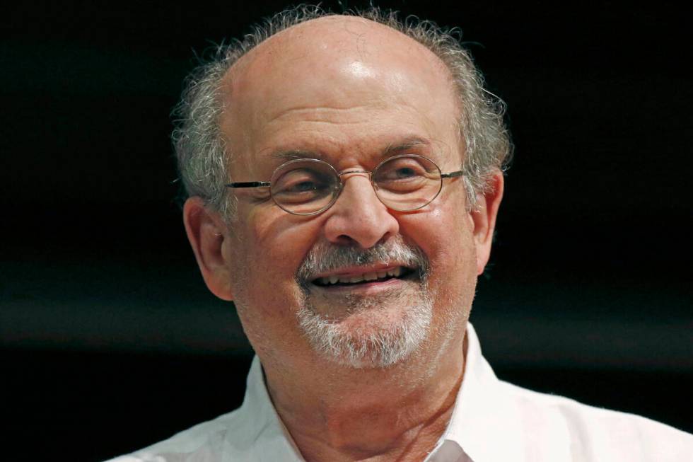 FILE - Author Salman Rushdie appears during the Mississippi Book Festival in Jackson, Miss., on ...