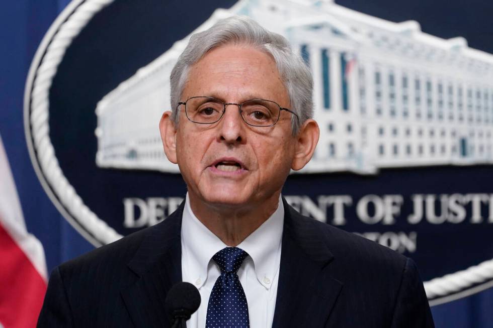 Attorney General Merrick Garland speaks at the Justice Department Thursday, Aug. 11, 2022, in W ...