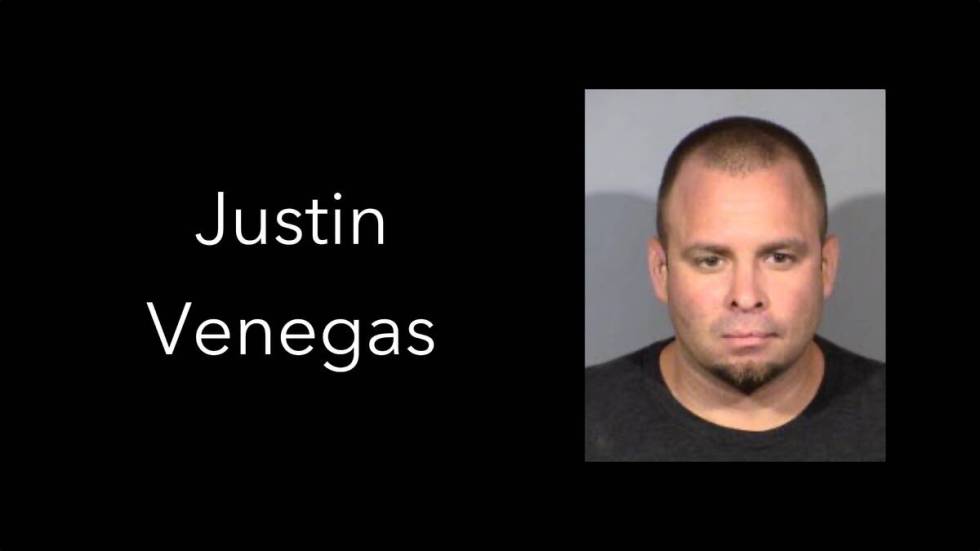 Justin Leigh Venegas, 40, in his booking photo. Image courtesy of Las Vegas Metropolitan Police ...