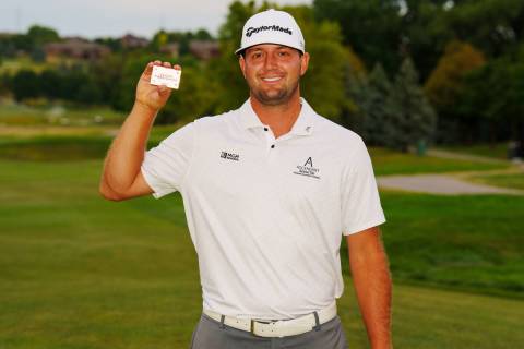 OMAHA, NEBRASKA - AUGUST 14: Taylor Montgomery poses for a photo after earning the PGA TOUR car ...