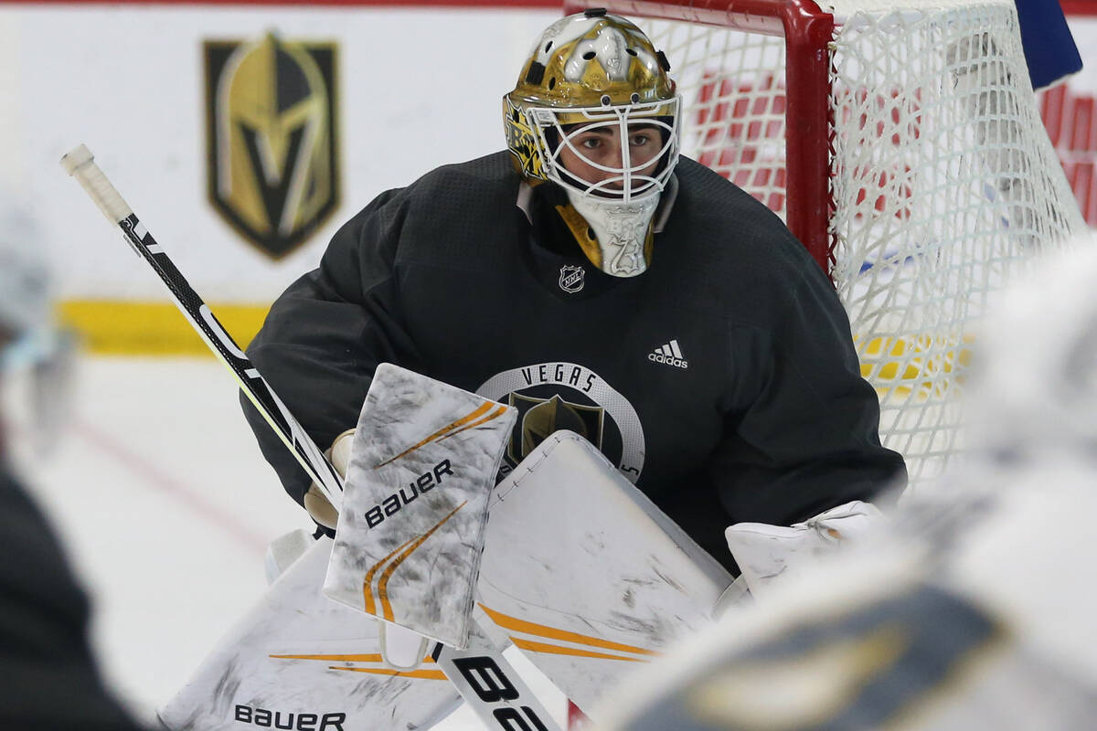 Vegas Golden Knights goaltender Jiri Patera (32) during a development camp scrimmage at City Na ...