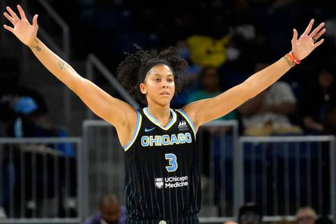 Chicago Sky's Candace Parker sets up on defense during the WNBA Commissioner's Cup basketball g ...