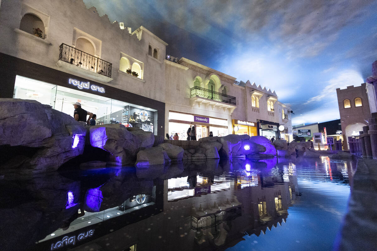 The rainstorm water feature at the Miracle Mile Shops in Las Vegas is seen on Tuesday, Aug. 16, ...