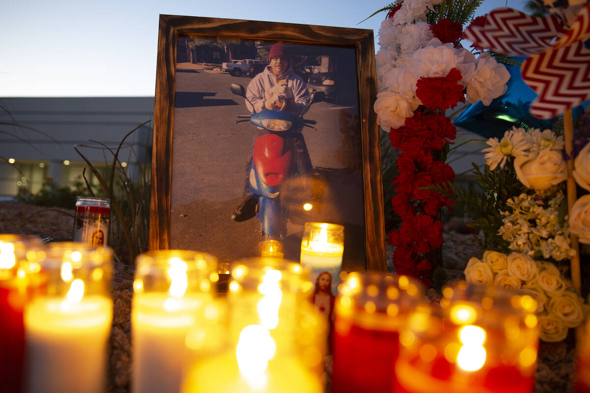 A photo of Walter Anderson on his moped is seen on June 11, 2021, during a vigil near the inter ...