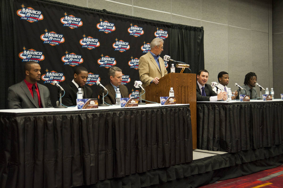 A press conference previewing the MAACO Bowl participants, the Boise Sate Broncos and Washingto ...