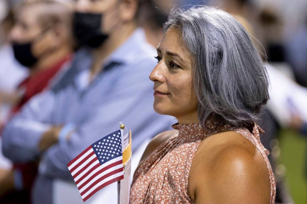 Etna Tamayo, originally from Colombia, prepares to become a U.S. citizen before a naturalizatio ...