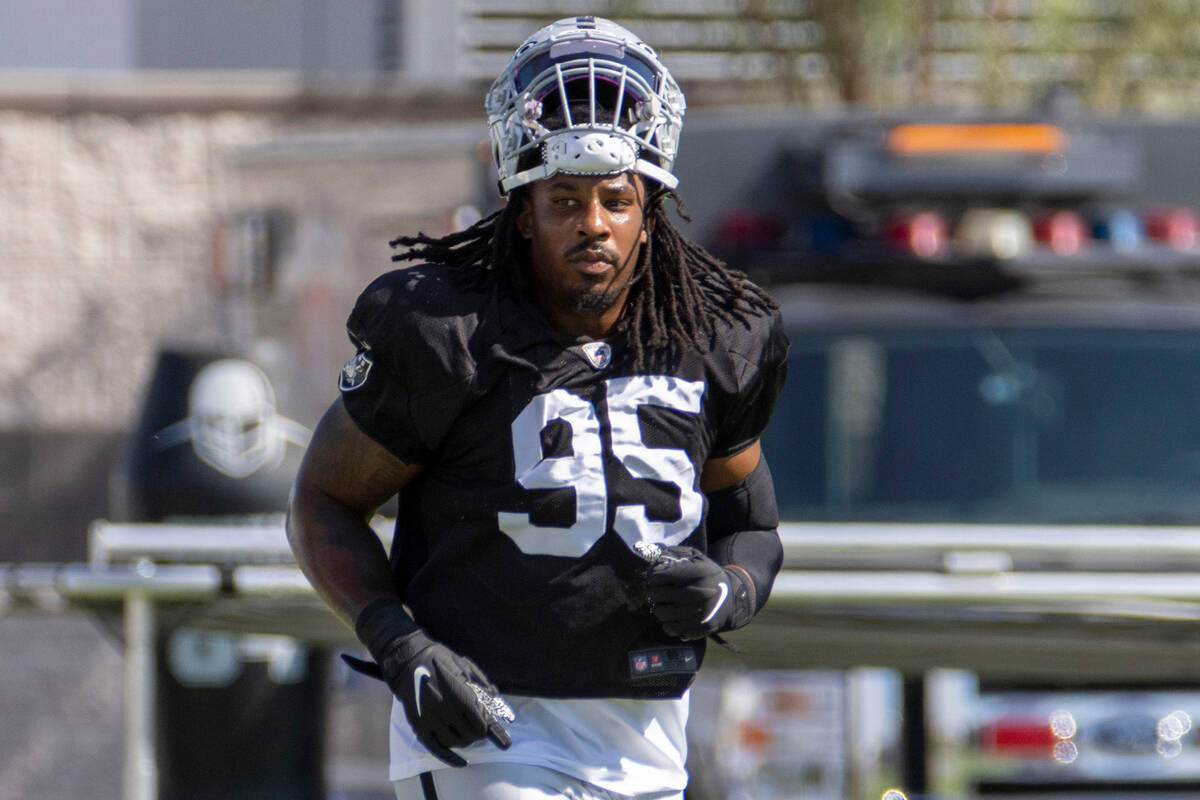 Raiders defensive tackle Kendal Vickers (95) on the field during the team’s training cam ...