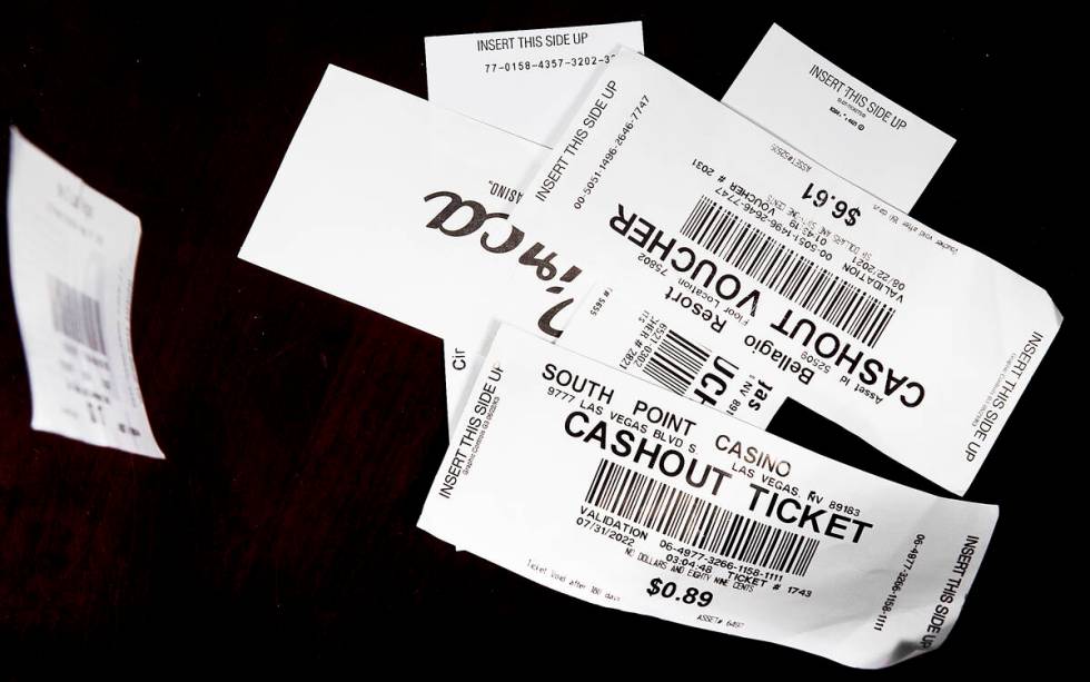 Unredeemed cashout vouchers from Las Vegas casinos on Wednesday, Aug. 17, 2022, in Las Vegas. T ...