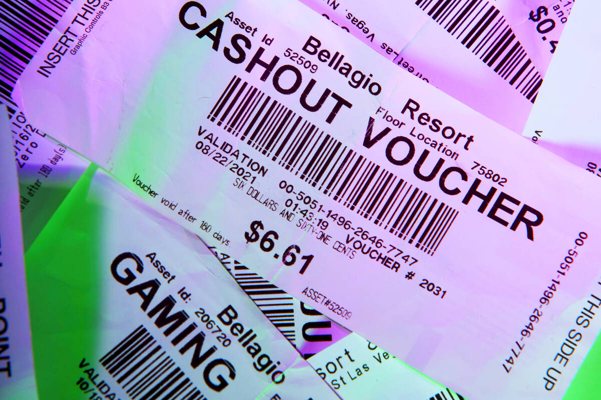 Unredeemed cashout vouchers from Las Vegas casinos on Wednesday, Aug. 17, 2022, in Las Vegas.&# ...