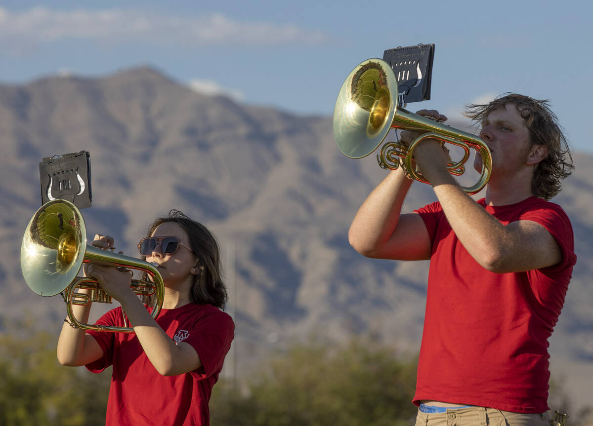 The Arbor View High School marching band performs the Star Spangled Banner before Arbor View ho ...