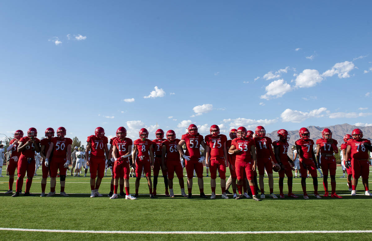 Arbor View High School warms up before their game against Snow Canyon on Friday, Aug. 19, 2022, ...