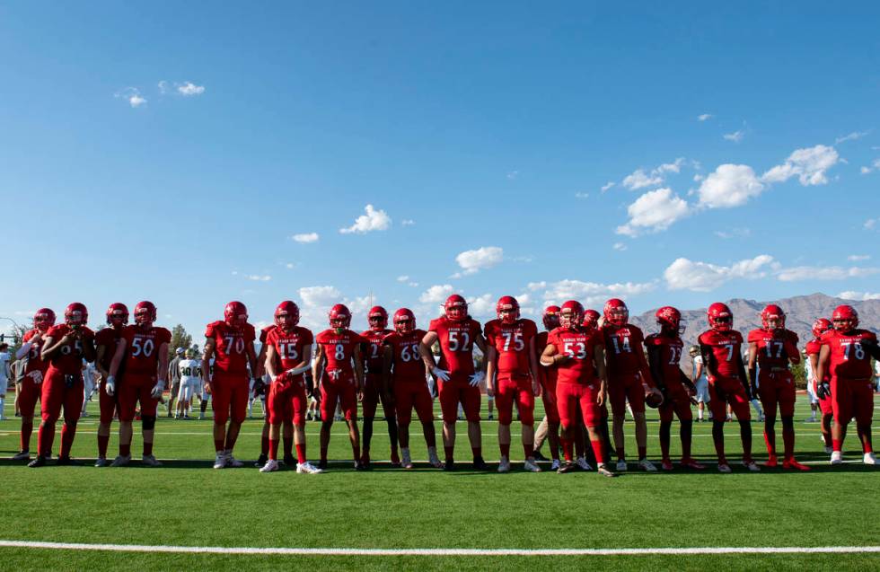 Arbor View High School warms up before their game against Snow Canyon on Friday, Aug. 19, 2022, ...