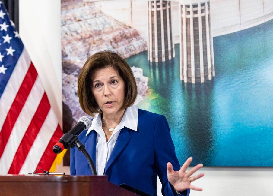 U.S. Sen. Catherine Cortez Masto speaks about the drought crisis at the Western U.S., during a ...