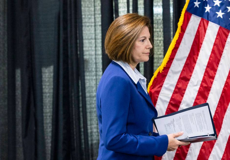 U.S. Sen. Catherine Cortez Masto takes the podium to speak about the drought crisis in the Wes ...