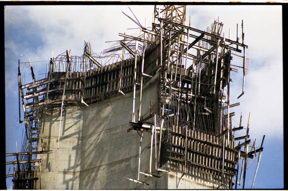 The burned remains of scaffolding and other materials after a spectacular three-alarm fire at t ...