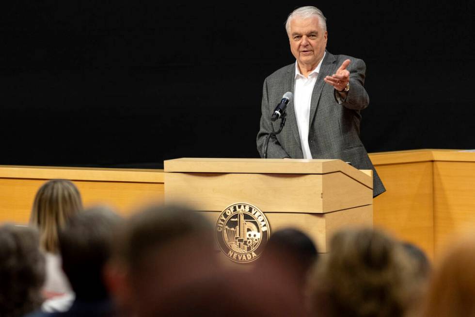 Gov. Steve Sisolak speaks during a panel about projects planned for the development of the Las ...