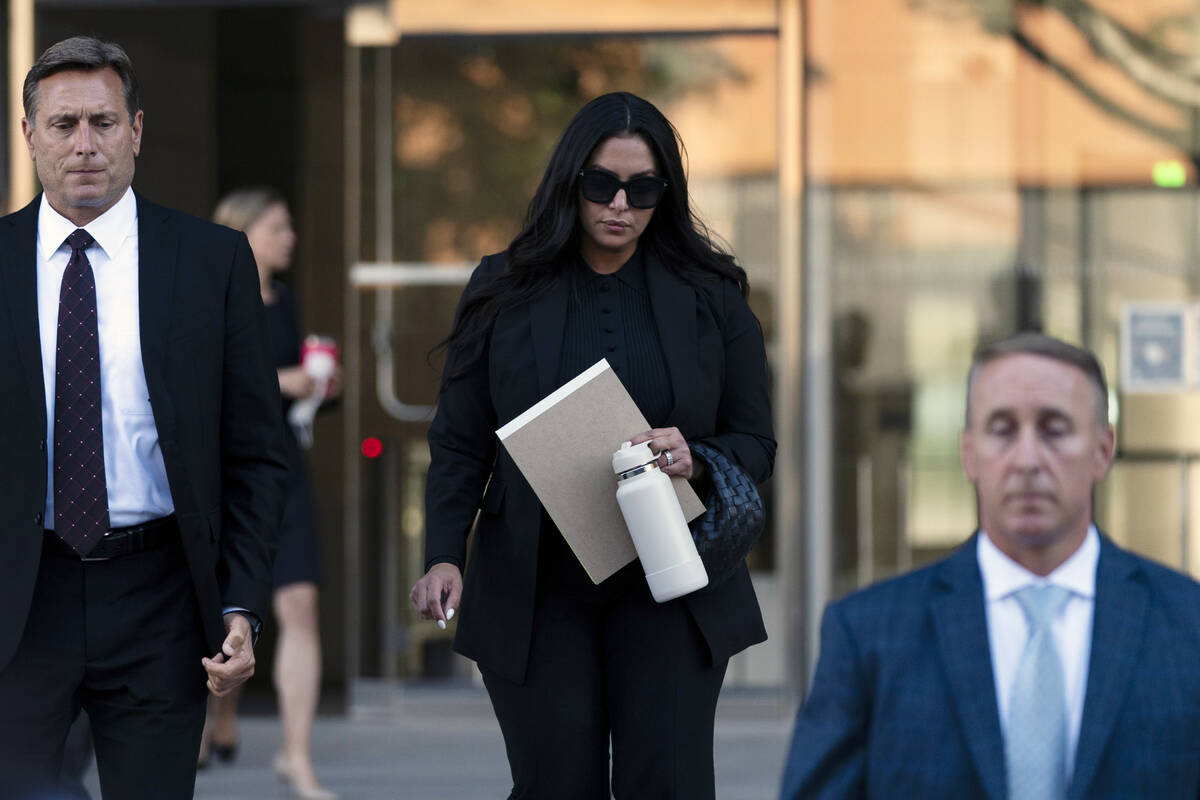 FILE - Vanessa Bryant, center, the widow of Kobe Bryant, leaves a federal courthouse in Los Ang ...