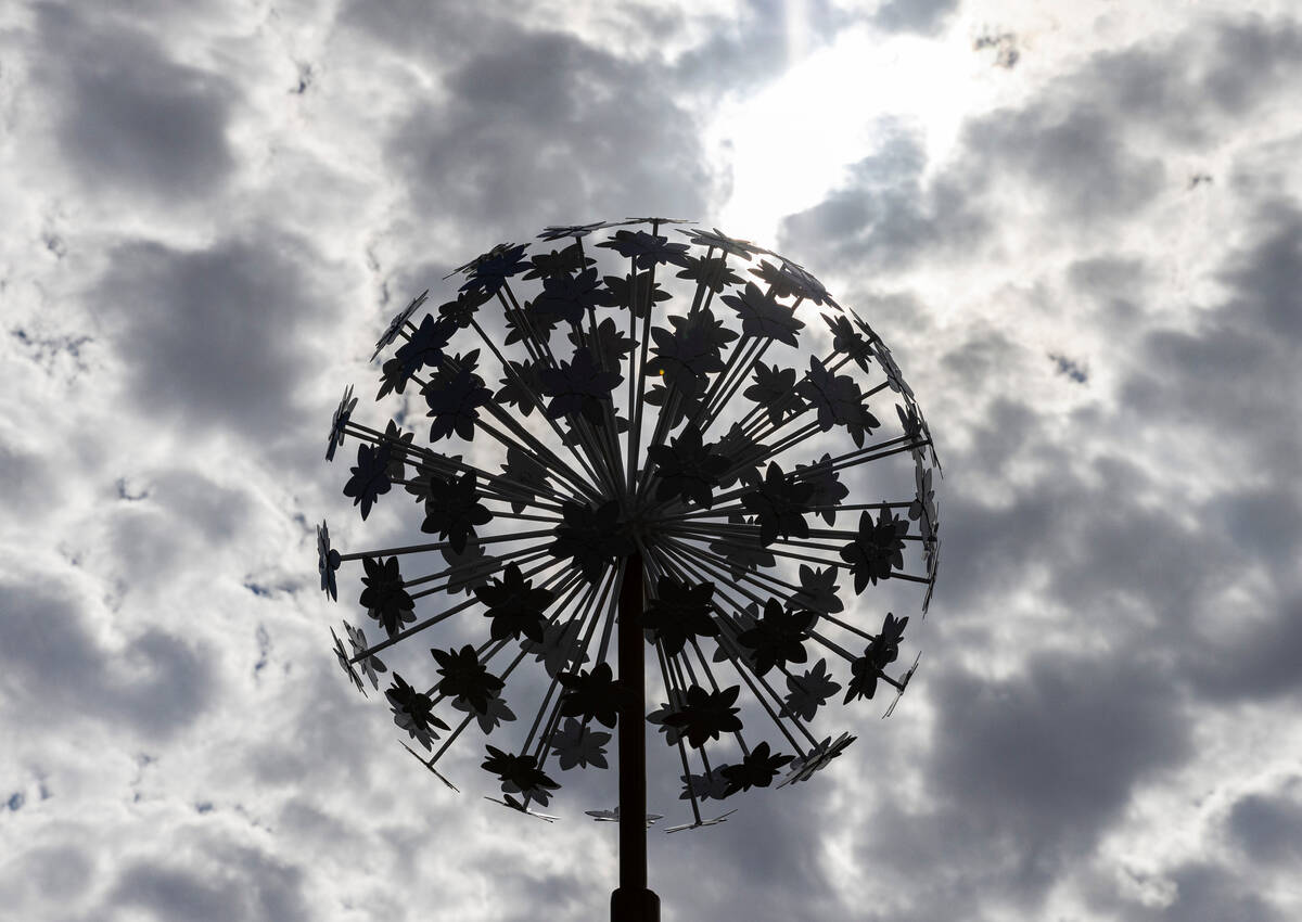 The New median art is seen on North Durango Drive as clouds linger over the Las Vegas Valley, o ...