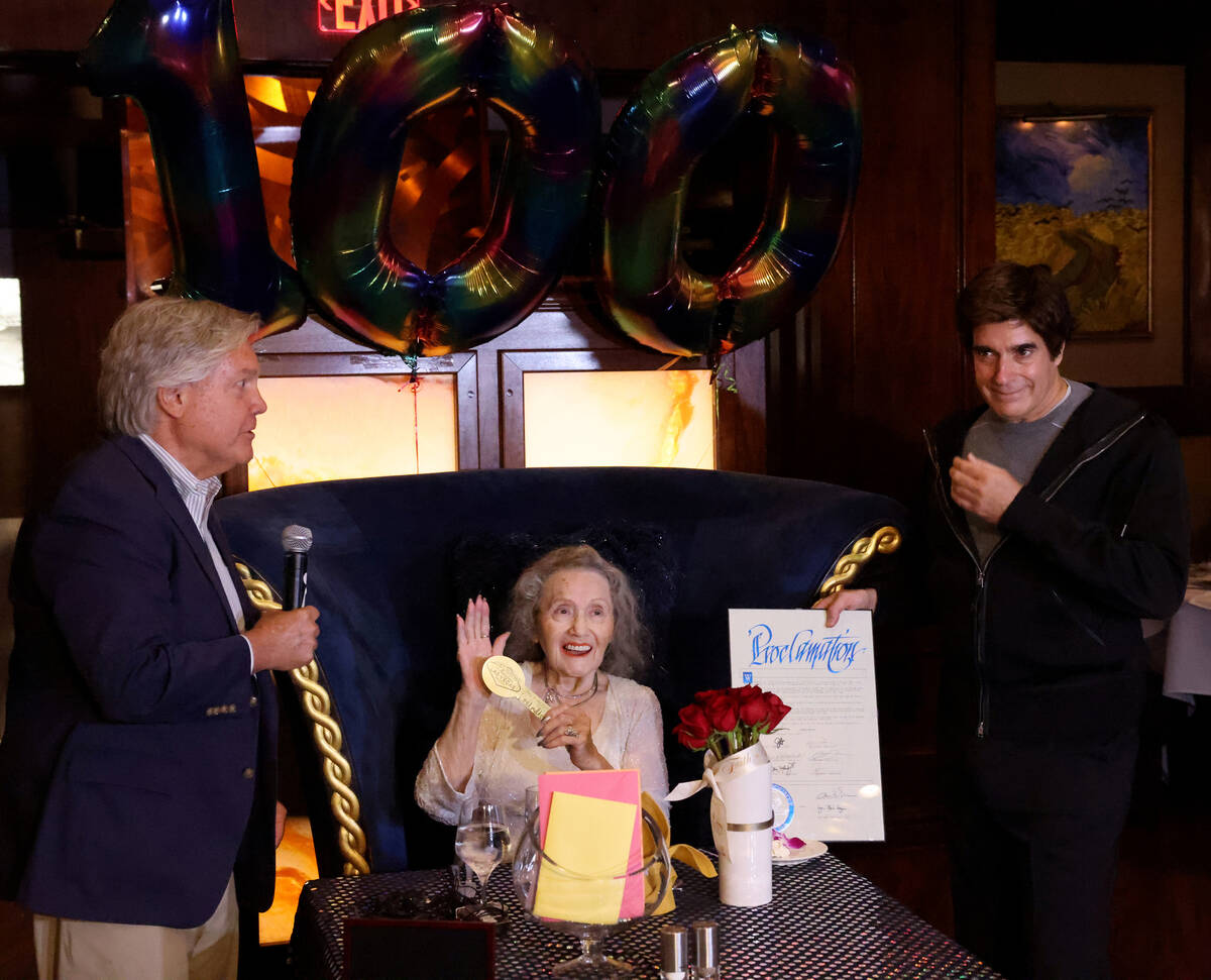 Gloria Dea, who was the first magician to perform on the Strip, shows off her key to the Las Ve ...