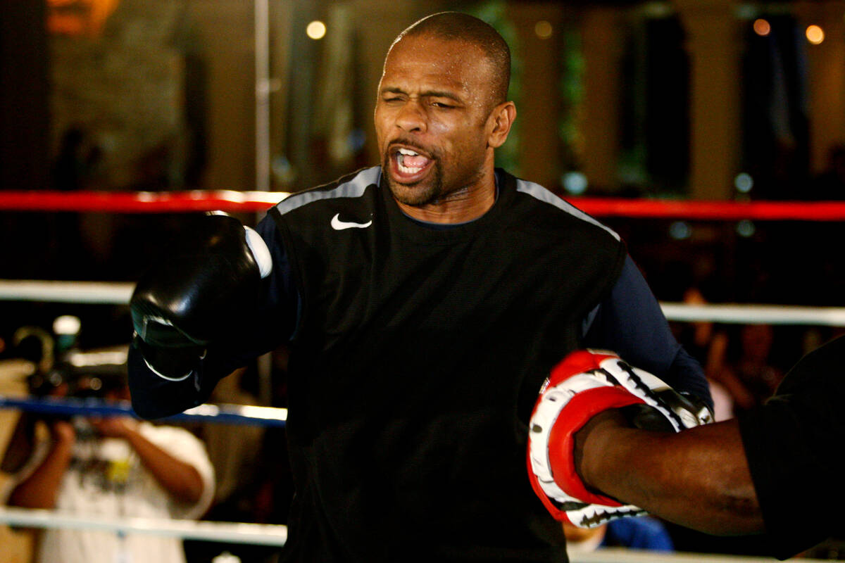 Boxer Roy Jones, Jr. performs a brief media workout in the Mandalay Bay hotel-casino Tuesday Ma ...