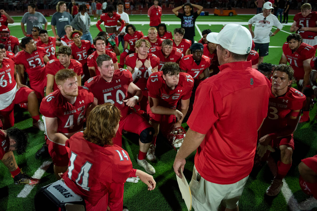 The Arbor View football team is shown on Friday, Aug. 19, 2022, at Arbor View High School in La ...
