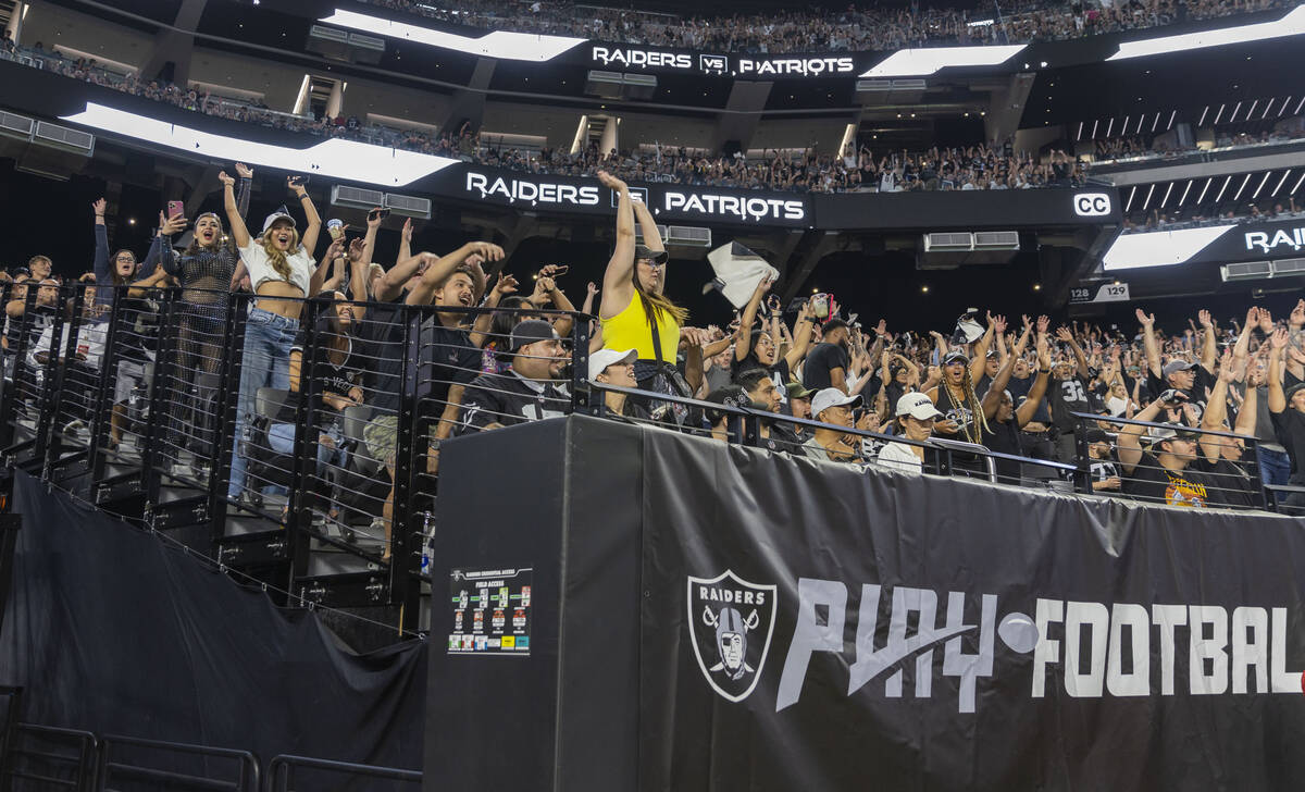 Fans do the wave during the second half of an NFL game between the Raiders and the New England ...