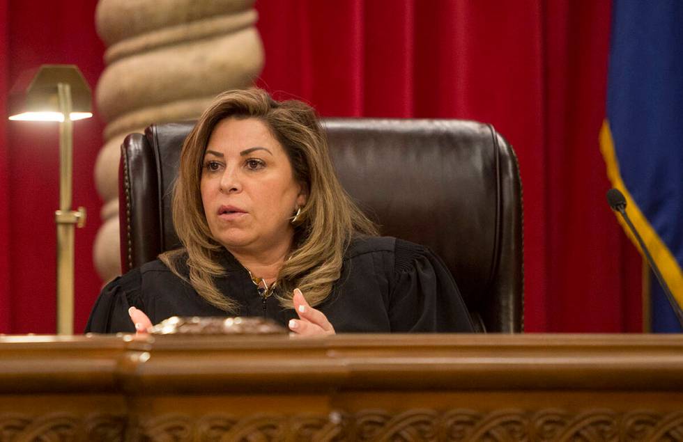 Nevada Supreme Court Justice Abbi Silver asks a questions during the first arguments for the ne ...