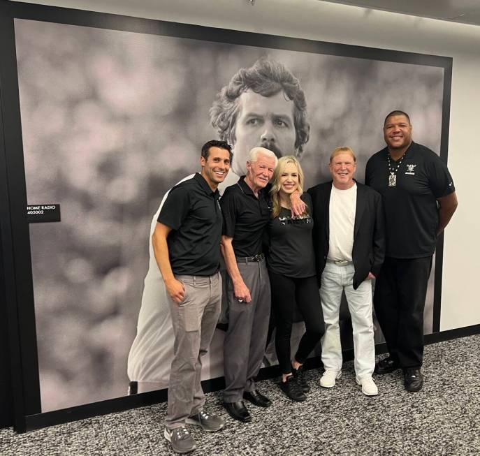 Las Vegas Raiders radio play-by-play man Jason Horowitz, Tom Humm, Courtney Humm, Raiders owner ...